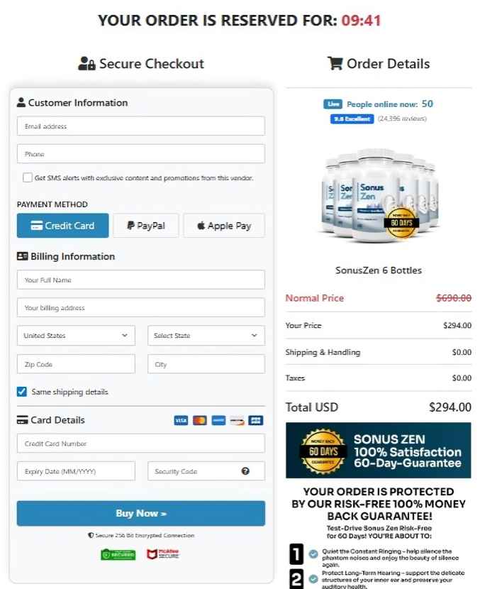 SonusZen order page